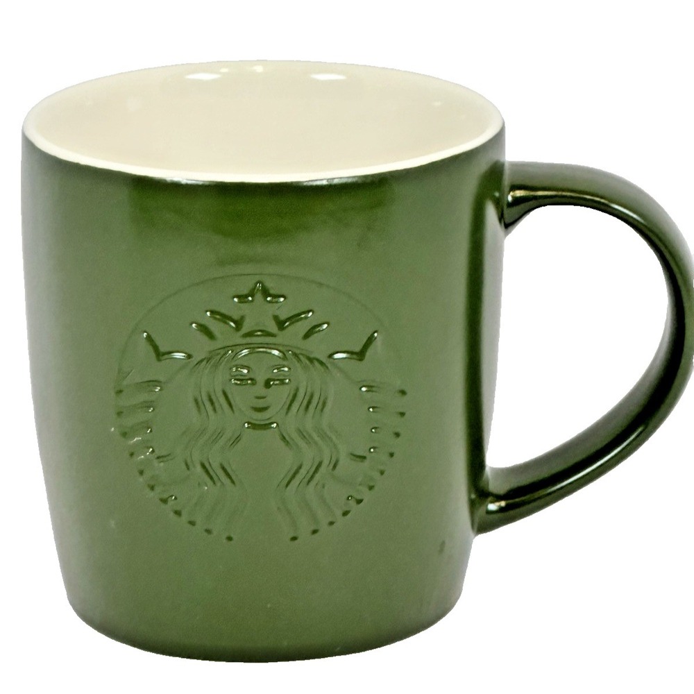 Starbucks 2025 Matte Green Embossed Siren Mug 11oz Ceramic Coffee Cup